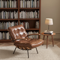 Fauteuil inclinable moderne rétro en cuir véritable ciré à la cire, capitonné, avec un seul accoudoir, pieds en métal, confortable, pour la maison, salon