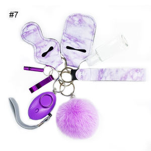 Multi Color 8pcs Set Pom Pom Sound Alarm Neoprene Sanitizer Chapstick Holder Self Defence Keychain Set pour femme et enfants - Product Image 6