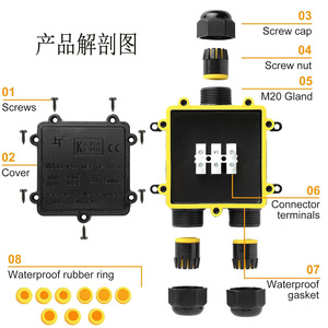<b>Waterproof</b> <b>Junction</b> <b>Box</b> M20 Thread 1 In 2 Out Nylon IP68 Outdoor Use - Product Image 1