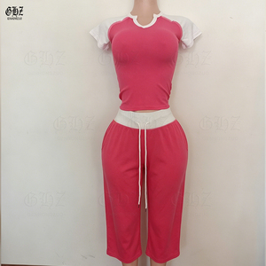 Clothing Manufacturers Custom LOGO Raglan Short Sleeve Shirt <strong>Women</strong> Tops and Fold Over Capri Pants 2 Piece Lounge <strong>Women</strong> <strong>s</strong> <strong>Sets</strong> - Product Image 4