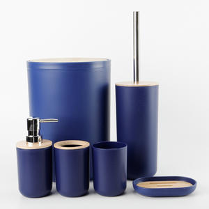 Six-Piece <strong>Bamboo</strong> Cover Bathroom Storage Rack <strong>Set</strong> Plastic <strong>Wash</strong> Rack Toothbrush Holder Trash Can Household Item New - Product Image 1