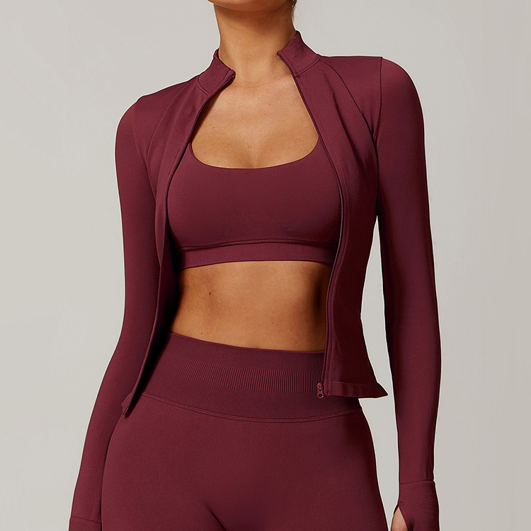 Trending Seamless Stand Collar Zipper Yoga Jacket Women Windproof Slim Fit Long Sleeve Thermal Yoga Gym Sports Tops