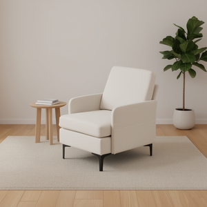 Poltrona Chaise Longue Singola FCH Comoda in Tessuto Beige con Gambe Affusolate, Arredamento Moderno per Soggiorno - Product Image 2