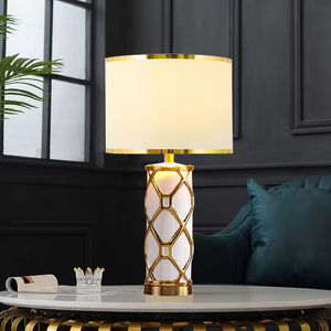 Modern Brass LED Table <b>Lamp</b> with Cylindrical Linen Shade RGB Eco-Friendly & Eye Caring for Desk/Bedside Use in Home <b>Office</b> Study - Product Image 6