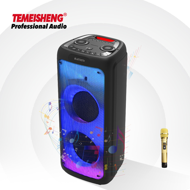 Dual 10 Inch PA BT Wireless Speaker with RGB Lighting Flame Light Tower for Home Theatre and Computer Party Sound Box