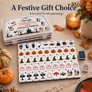 Jeu de Mahjong d'Halloween imprimé en 3D : Tuiles effrayantes (Fantôme, Citrouille, Toile d'araignée) – Coffret Cadeau de Jeu de Société - Product Image 1