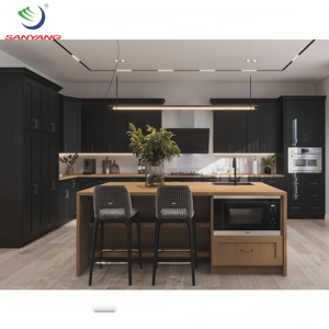 Armoires d'îlot de cuisine en bois massif peint en noir Fabricant du Vietnam Petite armoire de cuisine de luxe pour la maison Ensemble de meubles modernes - Product Image 2