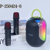 Enceinte karaoké Bluetooth portable avec 2 micros sans fil, double haut-parleurs de 57 mm et lumières colorées, changeur de voix