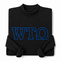 Sudadera Personalizada Greek Life Varsity con Cuello Redondo y Borde Blanco y Azul con Diseño de Tres Letras para el Espíritu Universitario de la Fraternidad