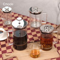 Prensa francesa de vidrio de borosilicato con rayas verticales de nuevo diseño, prensa de cafetera a prueba de explosiones y escaldado