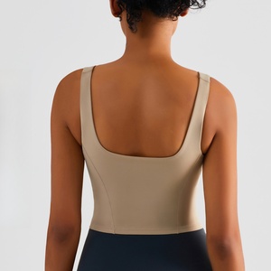 Robe de yoga réversible une pièce pour femme sans manches sous-vêtement de sport court avec bretelles larges gilet de gymnastique avec logo arrière - Product Image 4