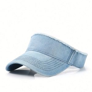 Fashion Trendy Girl <b>Lady</b> Frayed Edge Denim Sun <b>Hat</b> Visor Cap Custom Logo Cotton Jean Women Men <b>Summer</b> Sports Cap - Product Image 1