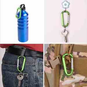 Black Silver Blue Red Yellow Green Caribeaner Clip 3" Inch Large Aluminum D Ring Shape Carabiner <b>Keychain</b> with Flat Keyring Hook - Product Image 4