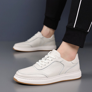 Zapatos de Skate de Cuero Blanco para Hombre, Tacón Medio, Suela de Goma Transpirable, Uso Diario - Product Image 4
