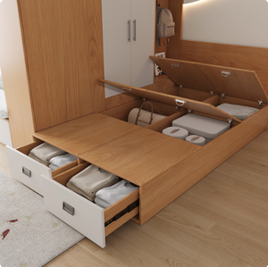 Lit double pour enfants avec rangement, idéal pour une <span class=keywords><strong>chambre</strong></span> <span class=keywords><strong>à</strong></span> <span class=keywords><strong>coucher</strong></span>, avec armoire et tiroirs - Product Image 4