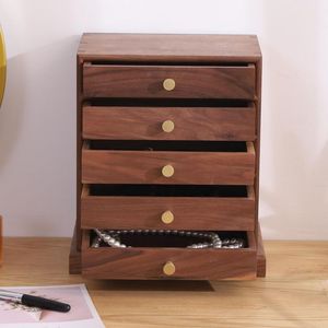 New home-use black <b>walnut</b> wood multi-drawer <b>cabinet</b> storage box, desktop multi-layer jewelry box, solid wood storage <b>cabinet</b>. - Product Image 2