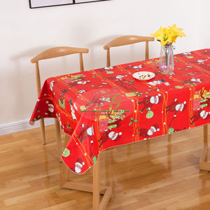 Nappe de table en vinyle PEVA polyester imprimé Père Noël, imperméable, pour les fêtes de Noël, 52'*70', pour un usage domestique - Product Image 1