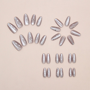 Faux ongles à presser effet œil de chat, style européen et américain, blancs, délicats et élégants, amovibles - Product Image 3
