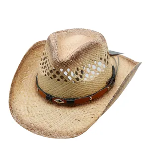 Cheap Price Comfortable Summer Western Cowboy Unisex Straw Hat Strap Men'S Straw Cowboy Hats