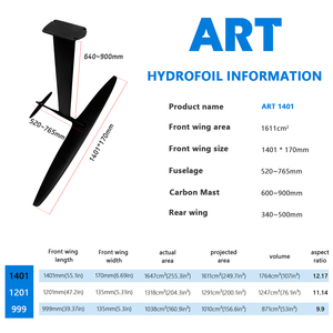 Planche de surf électronique pour débutant Factory ART 1401 en aluminium et carbone, avec mât, aile, efoil, pour jeux aquatiques, surf, kitesurf, foil, hydrofoil - Product Image 2