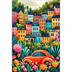 Cartoon House Car DIY Diamond Art Painting 5D all'ingrosso stile astratto decorazione murale con soggetti di fiori tessuto gemma <span class=keywords><strong>arte</strong></span> della parete - Product Image 1