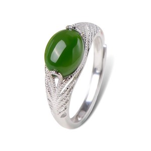 Natural Hetian Jade Ring Women Platinum Plated Green Chalcedony Bezel Setting Open Ring Gift Jewelry - Product Image 5