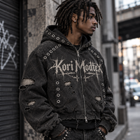 Sweat à capuche zippé pour homme, style gothique, déchiré, surdimensionné, avec œillets, streetwear, personnalisable avec logo