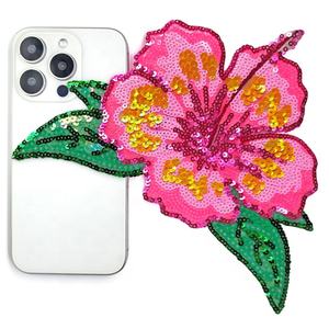 Broderie de paillettes d'hibiscus tropical rose personnalisé patchs thermocollants pour vêtements toile PVC de haute qualité - Product Image 4