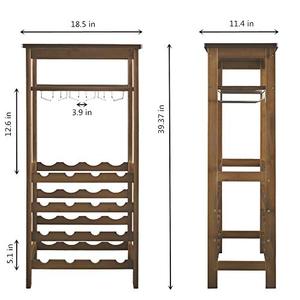 Porte-bouteilles autoportant <span class=keywords><strong>pour</strong></span> 16 bouteilles, <span class=keywords><strong>étagère</strong></span>s de rangement avec table, porte-bouteilles en bois avec barres ondulées <span class=keywords><strong>pour</strong></span> la cuisine - Product Image 6