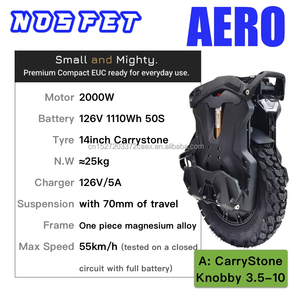 NOSFET AERO 2025 Electric Unicycle 2000W Motor, 14 Inch Tire