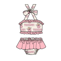 Traje de Baño al por Mayor con Volantes y Lazos para Niñas, Conjunto de Bikini de Dos Piezas con Top y Shorts, Ropa Infantil con Estampados Personalizados