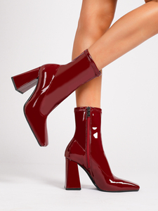 Nouvelles <span class=keywords><strong>Bottes</strong></span> d'Hiver 2025 pour <span class=keywords><strong>Femme</strong></span>, Style Sexy, en <span class=keywords><strong>Cuir</strong></span> de Luxe, Tendance, Rouge Vin, avec Fermeture Éclair Carrée, Talons Hauts Épais et Bout Carré - Product Image 4