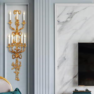 מלון צרפתי וילה רטרו עיצוב צורת נר גדול נחושת אורות קיר טירת וילה סלון מנורת פמוט קיר עתיק פליז - Product Image 4