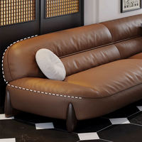 Sofá Modular de Lujo Ligero Estilo Italiano en Piel de Vaca, Sofá Retro para Sala de Estar en Fila Recta, Juego de Sofás de Cuero Marrón Caqui