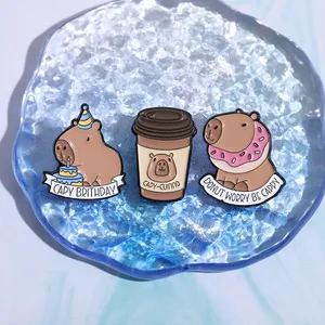 Broches en émail de la série Capybara mignon buvant bière et thé au lait, Capybara de Noël 'Pas de problèmes, juste des bulles', Bijoux cadeaux - Product Image 3