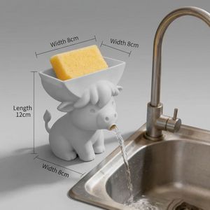 Portaspugne 3D a forma di vitello, organizer per lavello da cucina con drenaggio, vassoio portaoggetti per la pulizia del piano di lavoro a forma di animale dei cartoni animati - Product Image 2