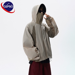 QZFSO Custom Streetwear Lightweight Mesh <b>Zip</b> <b>up</b> Windbreaker Breathable Quick-dry Polyester Sun Protection <b>Jacket</b> With Hood - Product Image 1