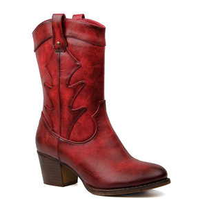 Stilisti stilisti Custom da donna Sexy <span class=keywords><strong>stivali</strong></span> alti Midi scarpe da donna <span class=keywords><strong>stivali</strong></span> da Cowboy rossi con tacchi bassi - Product Image 3