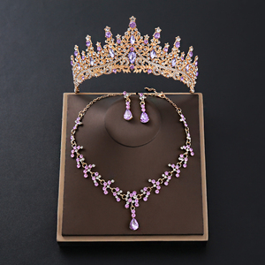 Conjunto de Joyas de Boda de Lujo Elegante para Novia de Estilo Europeo y Americano de Tres Piezas de Gama Alta con Collar, Pendientes y Corona Hecho de Aleación - Product Image 3