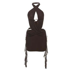 Été nouvelle mode col en V sexy fille chaude sans manches hors épaule robe de hanche costume pour femmes - Product Image 6