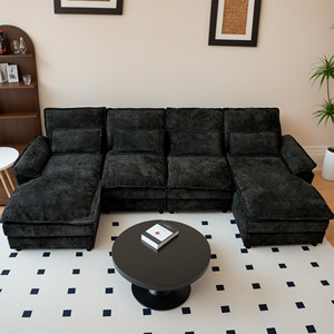 Conjunto de Sofá Seccional Modular Convertible con Chaise Longue Doble en Forma de U, Tapizado en Chenilla, Relleno de Esponja, Sofá de Descanso - Product Image 4