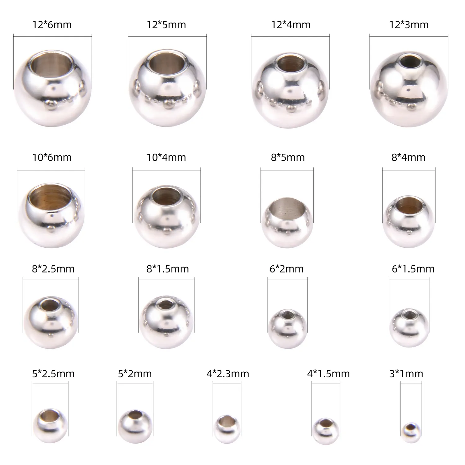 3-12mm Stainless Steel Round Beads European Ball Metal Big Hole Spacer Beads For Jewelry Making DIY Bracelet Necklace