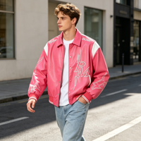 Veste en cuir PU brodée vintage décontractée de style streetwear de haute qualité pour hommes, avec fermeture éclair et poches, pour l'hiver