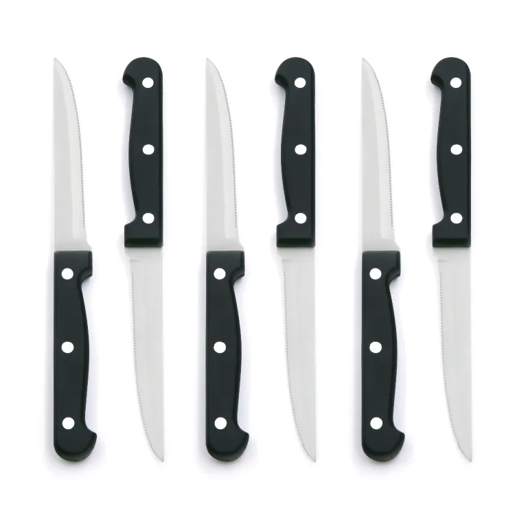 Serrated Steak Knife with Black PP Handle Table Knife Stainless Steel Hot Sale 4.5 Inch Metal Sustainable Steak Knives 8 Set