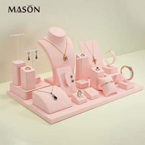 Vitrine à bijoux en microfibre suédée Mason, présentoir professionnel pour bijoux, présentoir à bijoux en velours rose, comptoir, vitrine - Product Image 3