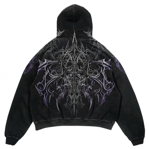 Hoodie court Y2K délavé, coupe ample à épaules tombantes, broderies et motifs personnalisés - Product Image 4