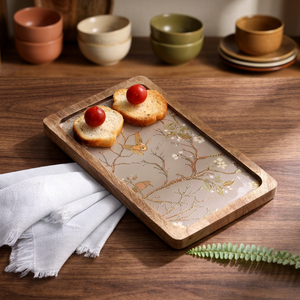 Assiette de service rectangulaire en bois, motif végétal peint à la main, nouveau style chinois, vaisselle et assiettes artisanales, style unique, dernier design - Product Image 1