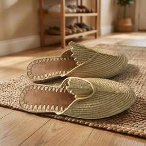 Sandalias de Rafia con Decoración de Borlas, Diseño a Rayas, Punta Abierta, Transpirables, para Verano, Interior, con Forro de Cuero Genuino - Product Image 4