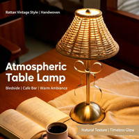 Lampe de table créative moderne à LED sans fil en rotin, avec commande tactile, veilleuse d'ambiance pour chambre à coucher, décoration de bureau, vente en gros