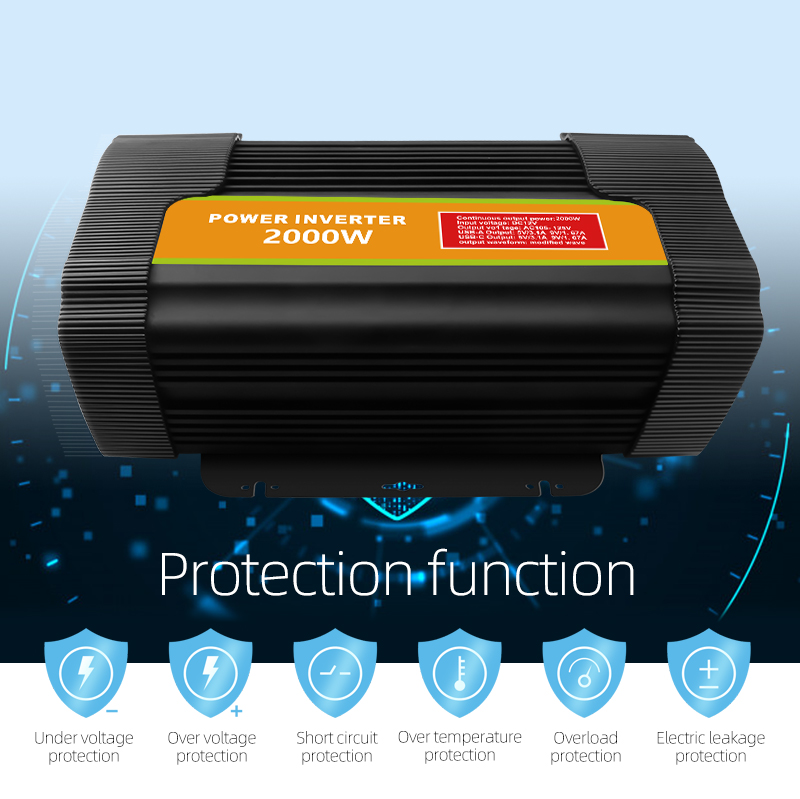 Lithium battery 2000 watt inverter 12V to 110V modified sine wave high-power automotive power inverter American standard 2KW